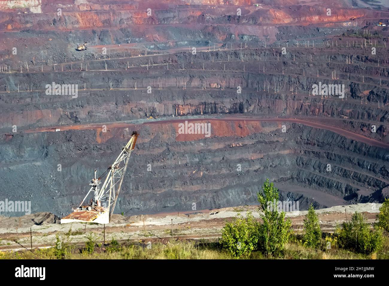 Panorama of an industrial quarry for the extraction of iron ore, top