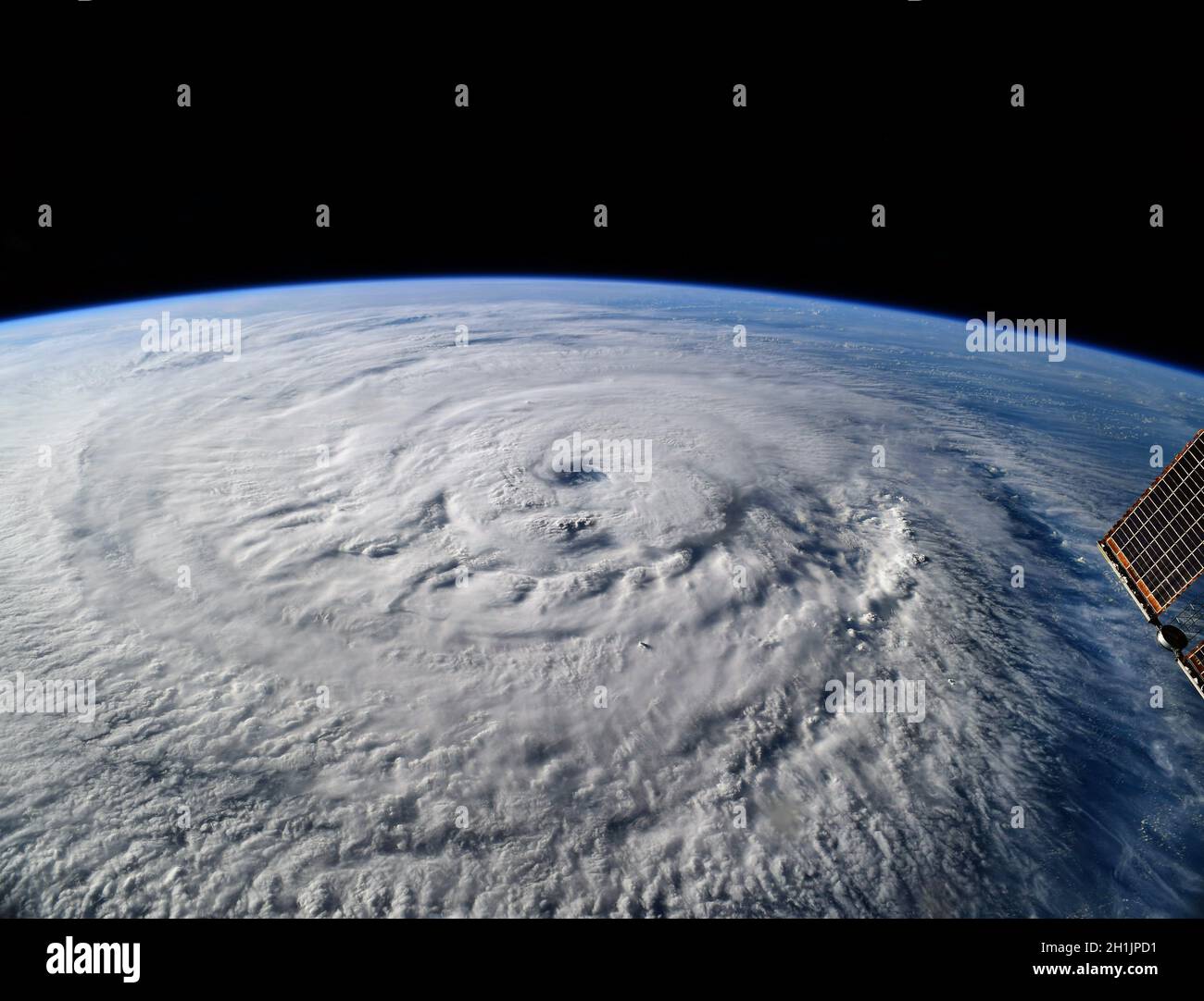 A view of Earth from the International Space Station: Ê Hurricane Larry, Atlantic Ocean. Formed August 31, 2021; Dissipated September 13, 2021.  An optimised and digitally enhanced version of a NASA/ ESA image. Mandatory Credit: NASA/ESA/T. Pesquet. NB: Usage restrictions: Not to be presented as an endorsement. Stock Photo