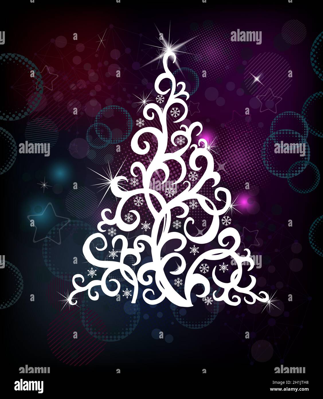 A Christmas tree on a dark shining background. Vector illustration ...