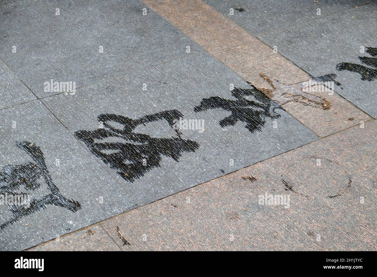 Art of water writing Chinese characters on the pavement of the street in Hangzhou, China Stock Photo