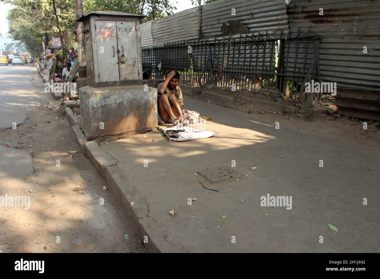 Streets of Kolkata. Thousands of beggars are the most disadvantaged castes living in the streets. Stock Photo