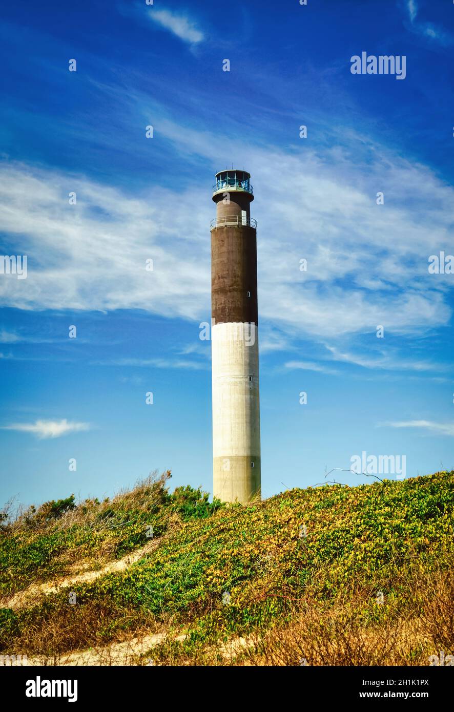 A beautiful landscape of the Oak Island lighthouse on the Outer Banks
