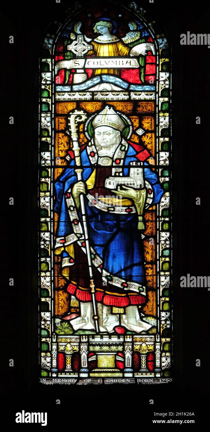 Saint Columbanus on the stained glass of All Saints' Anglican Church