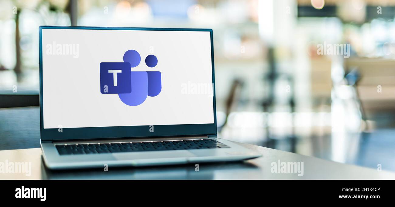 POZNAN, POL - SEP 23, 2020: Laptop computer displaying logo of ...