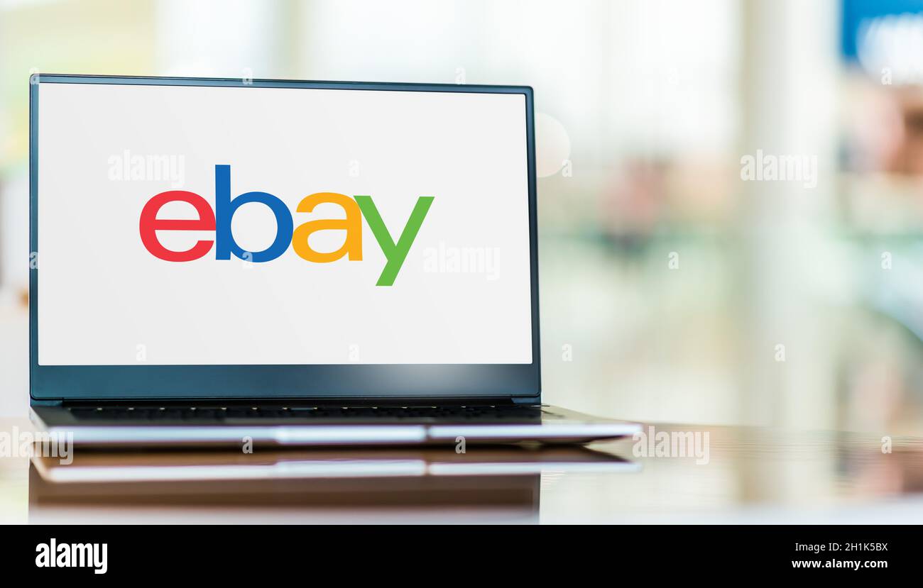 Computer Monitor With Ebay Logo POZNAN, POL - SEP 23, 2020: Laptop computer displaying logo of eBay, an ...