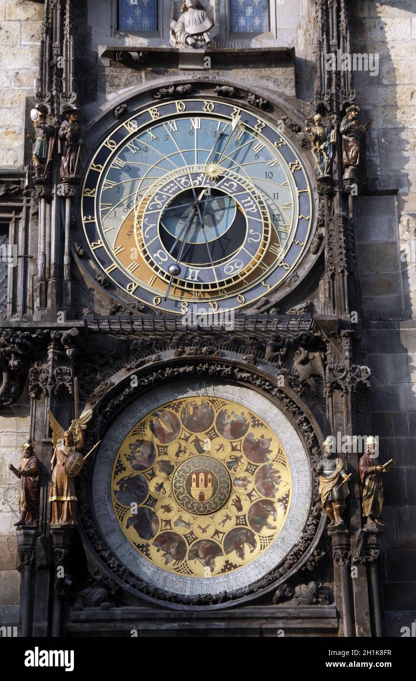 amous medieval astronomical clock in Prague, Czech Republic Stock Photo