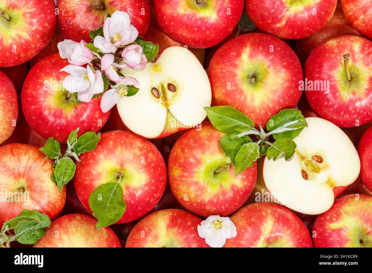 Apples fruits red apple fruit with leaves from above background sliced