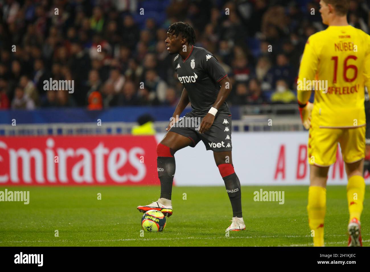Axel DISASI of Monaco during the French championship Ligue 1 football match between Olympique Lyonnais and AS Monaco on October 16, 2021 at Groupama stadium in Decines-Charpieu near Lyon, France - Photo Romain Biard / Isports / DPPI Stock Photo