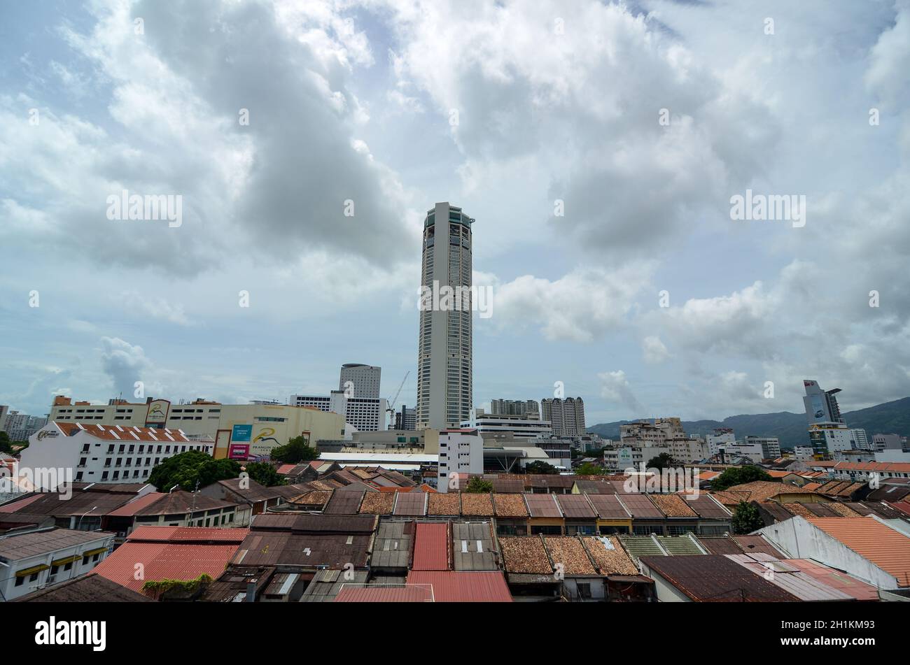 Georgetown, Penang/Malaysia - Oct 23 2016: Highest tower KOMTAR building and the surrounding heritage house at Penang Island. Stock Photo