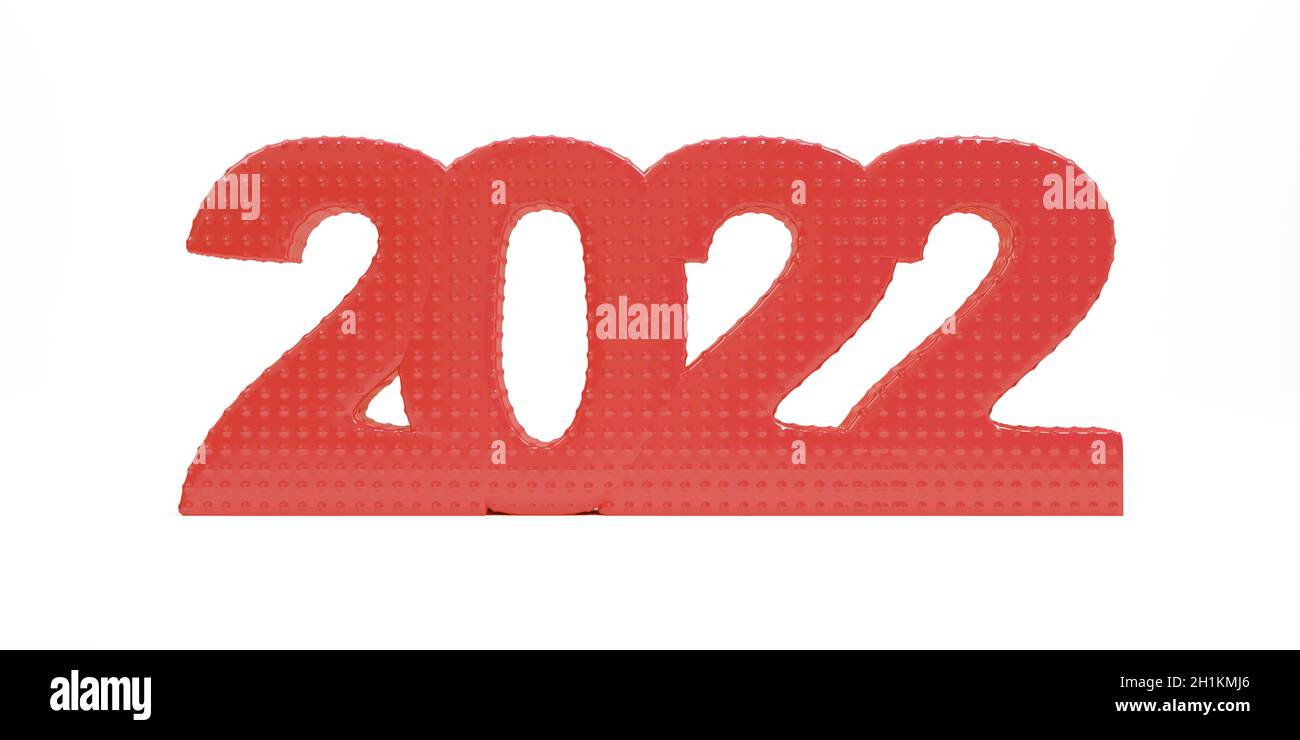 Red 2022 digits on bright blue background in pastel colors. Minimalism ...