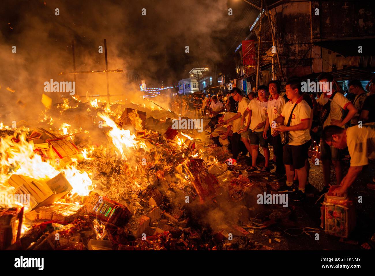 Bukit Mertajam, Penang/Malaysia - Aug 17 2019: Joss paper is burnt during hungry ghost festival. Stock Photo