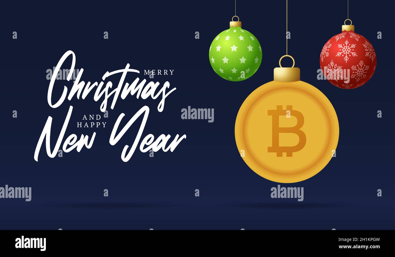 Merry Christmas gold bitcoin symbol banner. bitcoin sign as christmas  bauble ball hanging greeting card. Vector image for xmas, finance, new  years day Stock Vector Image & Art - Alamy