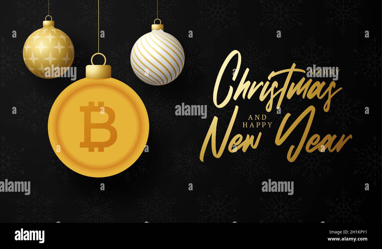 Merry Christmas gold bitcoin symbol banner. bitcoin sign as christmas  bauble ball hanging greeting card. Vector image for xmas, finance, new  years day Stock Vector Image & Art - Alamy