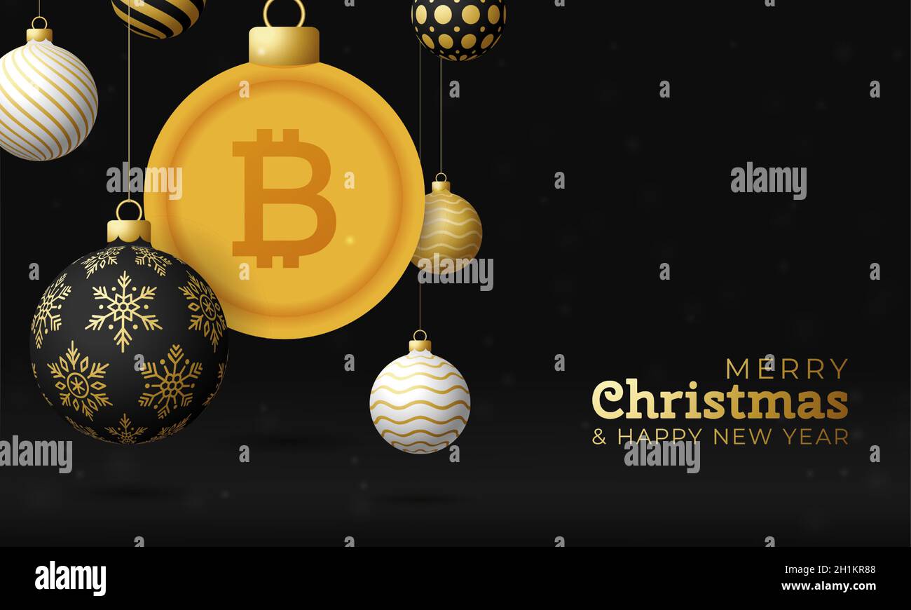 Merry Christmas gold bitcoin symbol banner. bitcoin sign as christmas  bauble ball hanging greeting card. Vector image for xmas, finance, new years  day Stock Vector Image & Art - Alamy