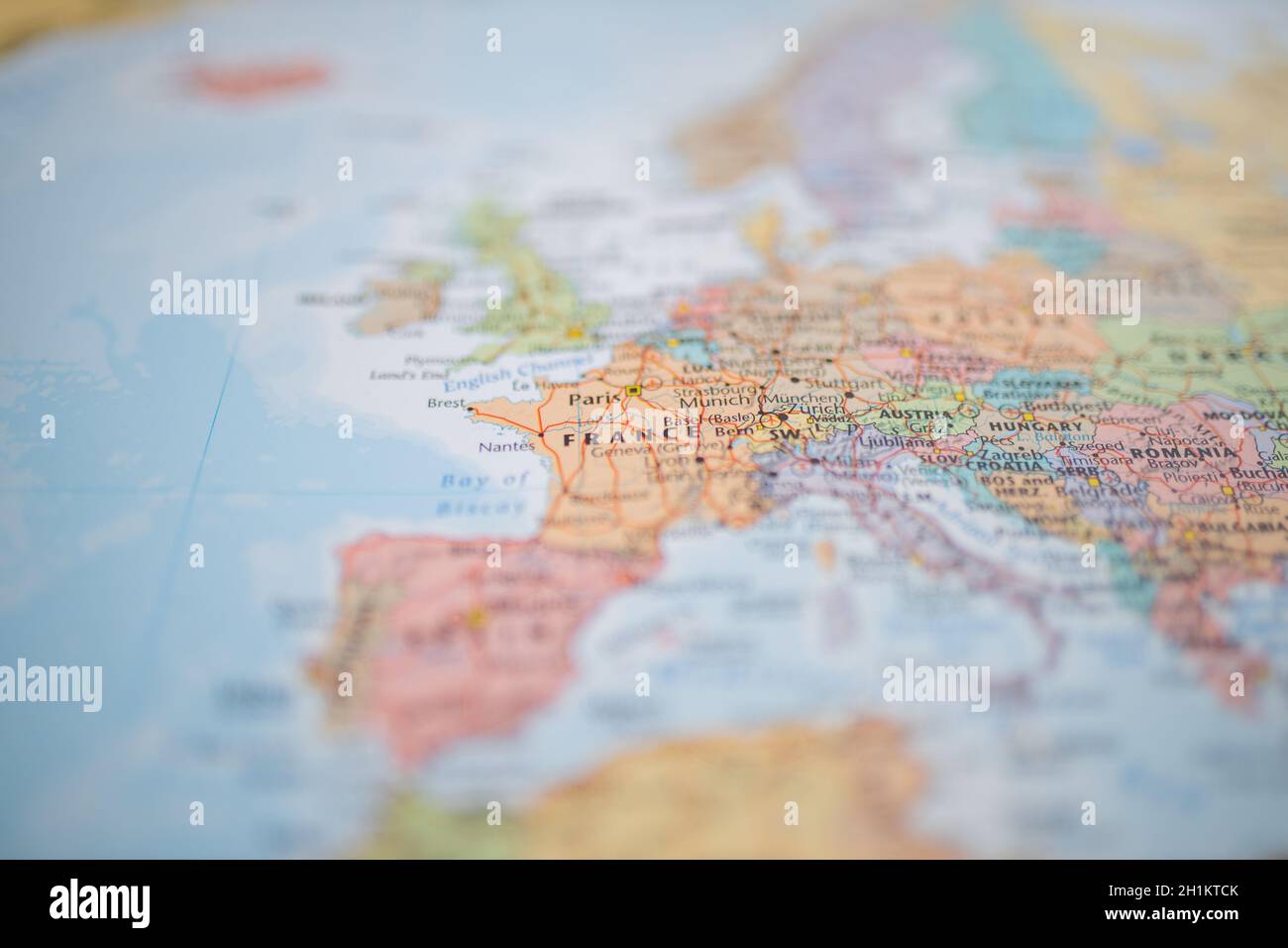 Picture of The Country of France on a Colorful and Blurry European Map Stock Photo