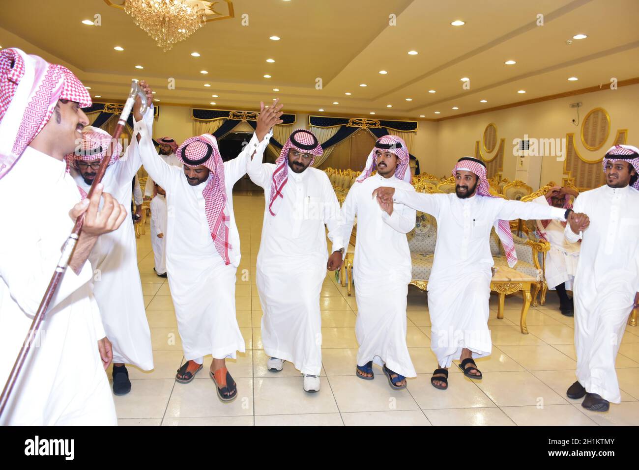 July 2020, wedding hall Riyadh, Saudi Arabia, Saudi men celebrating and