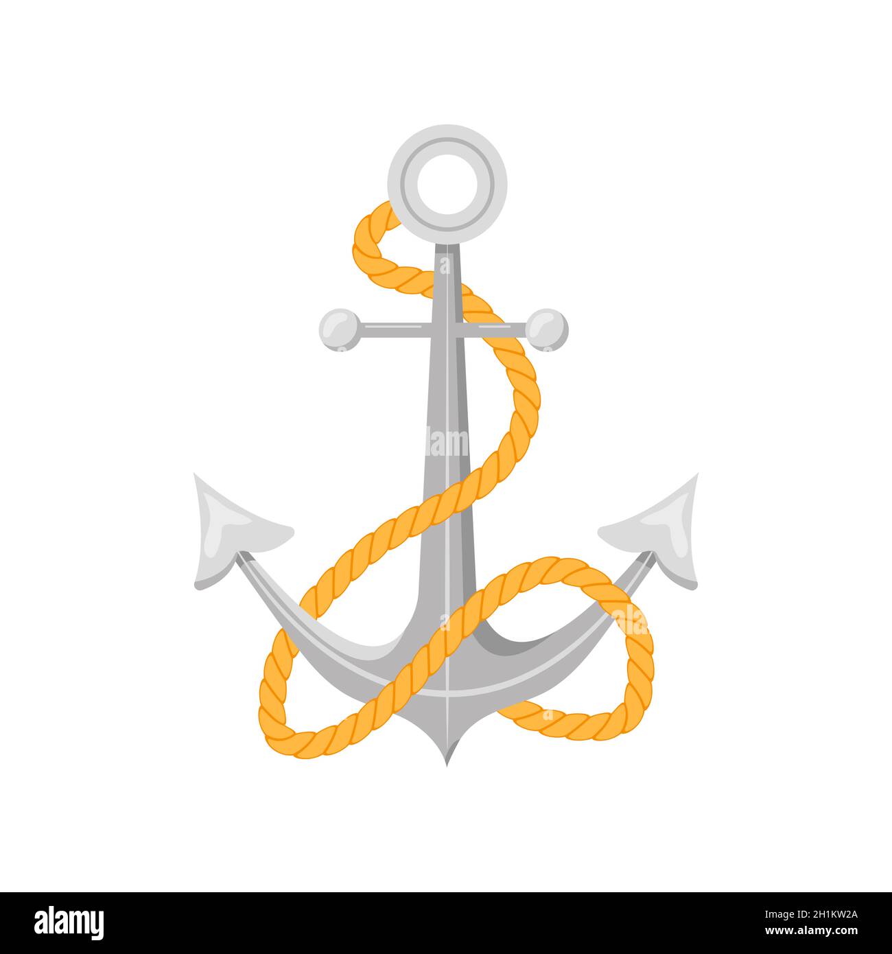 Pirate anchor with rope. Piracy icon isolated on white background. Vector illustration in flat cartoon style Stock Vector