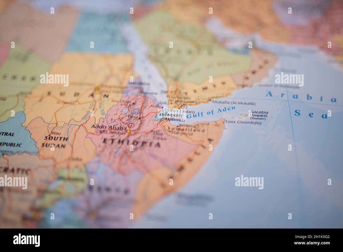 Djibouti on a map of the Horn of Africa with its main roads marked in 