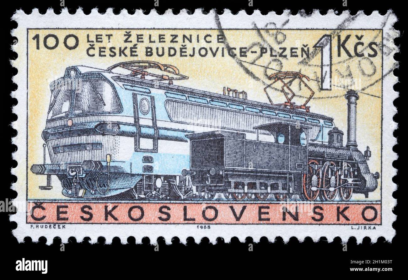 Stamp printed in Czechoslovakia, shows centenary of the railway Czech Budojevice - Plzen, circa 1965 Stock Photo