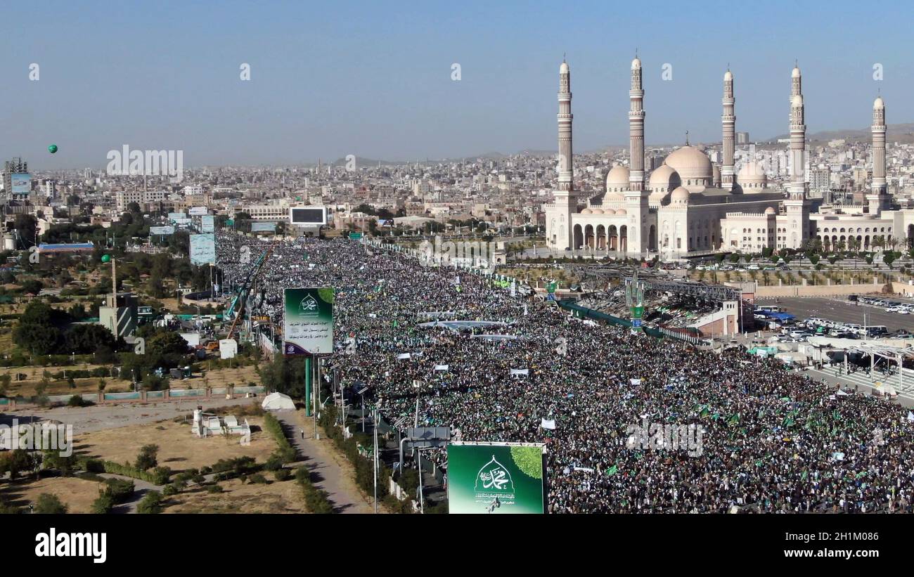 Sanaa, Yemen. 18th Oct, 2021. People attend a rally to celebrate the ...
