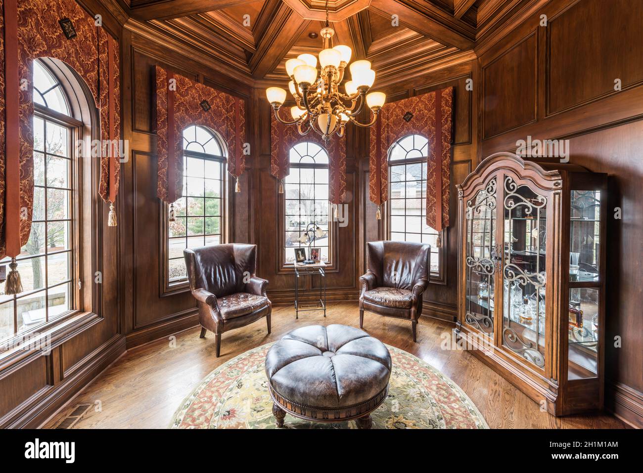 High end living room. Staged with furniture. Stock Photo
