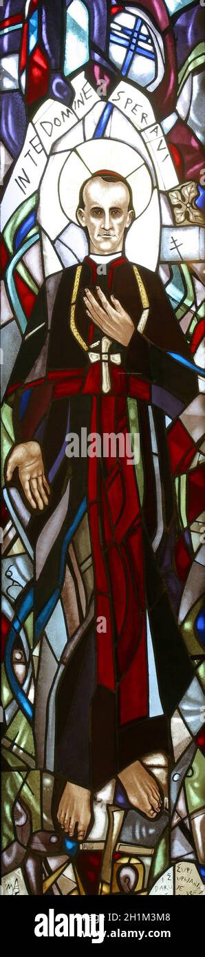 Stained glass with blessed Aloysius Stepinac Stock Photo