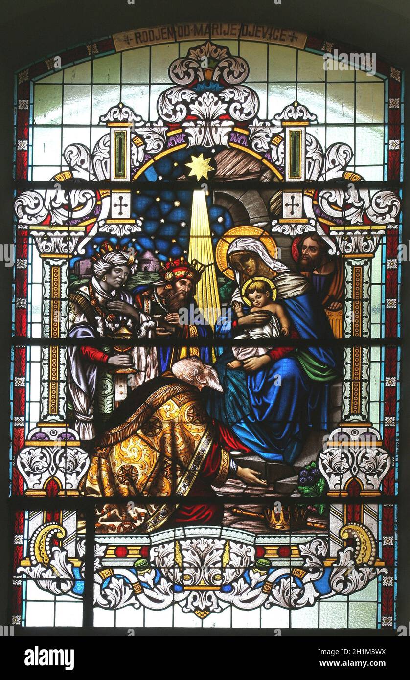 Nativity Scene, stained glass Stock Photo - Alamy