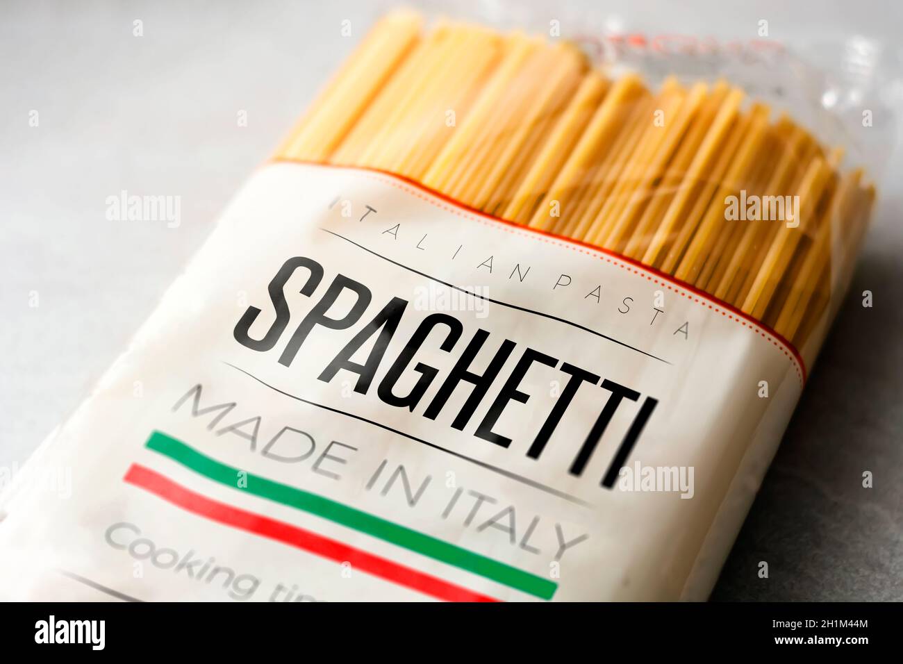 a pack of spaghetti with the made in Italy label. Italian food and packaging Stock Photo Alamy