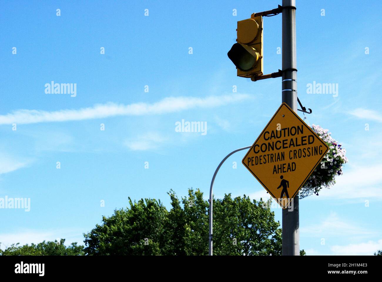 A sign that flashes a yellow warning light to notify drivers of the