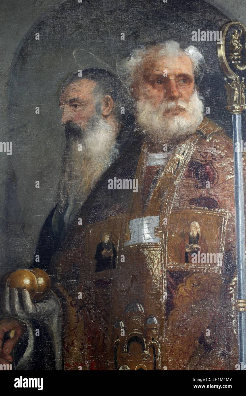 Tiziano Vecellio: St. Nicholas and St. Anthony, Altarpiece in Dubrovnik Cathedral, Croatia Stock Photo