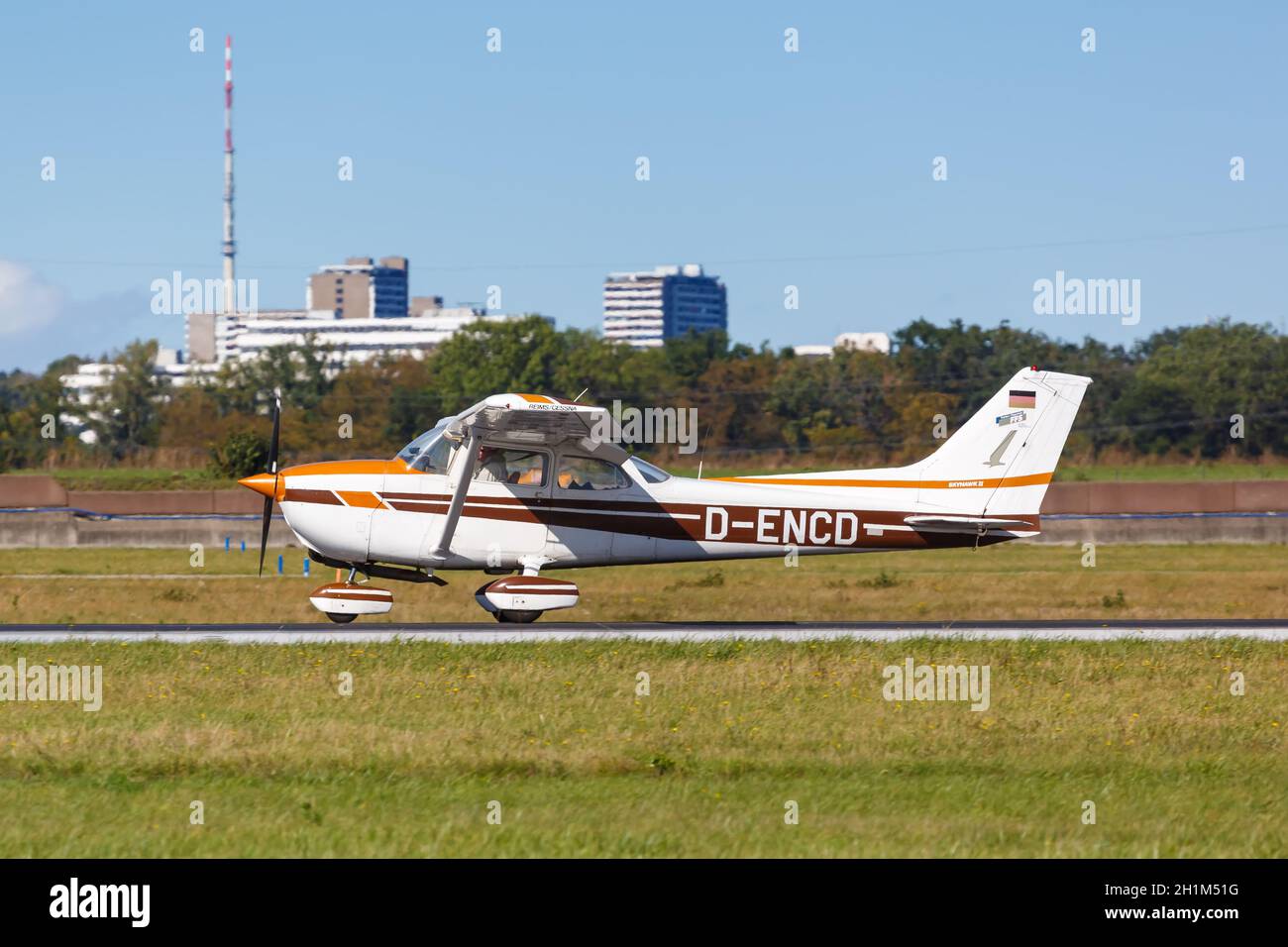 Stuttgart, Germany - October 4, 2020: Reims-Cessna F172N Skyhawk II airplane at Stuttgart Airport in Germany. Stock Photo