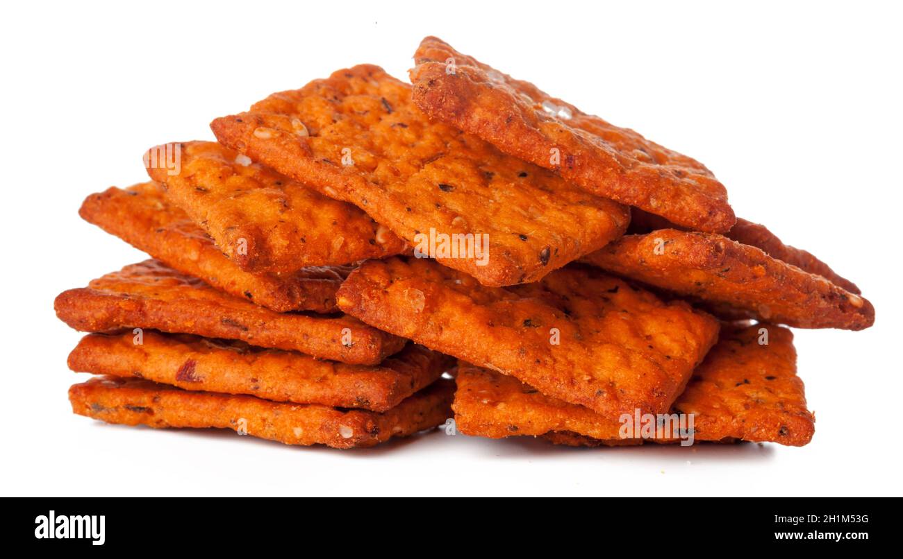 Dried bread crisps isolated on white background Stock Photo