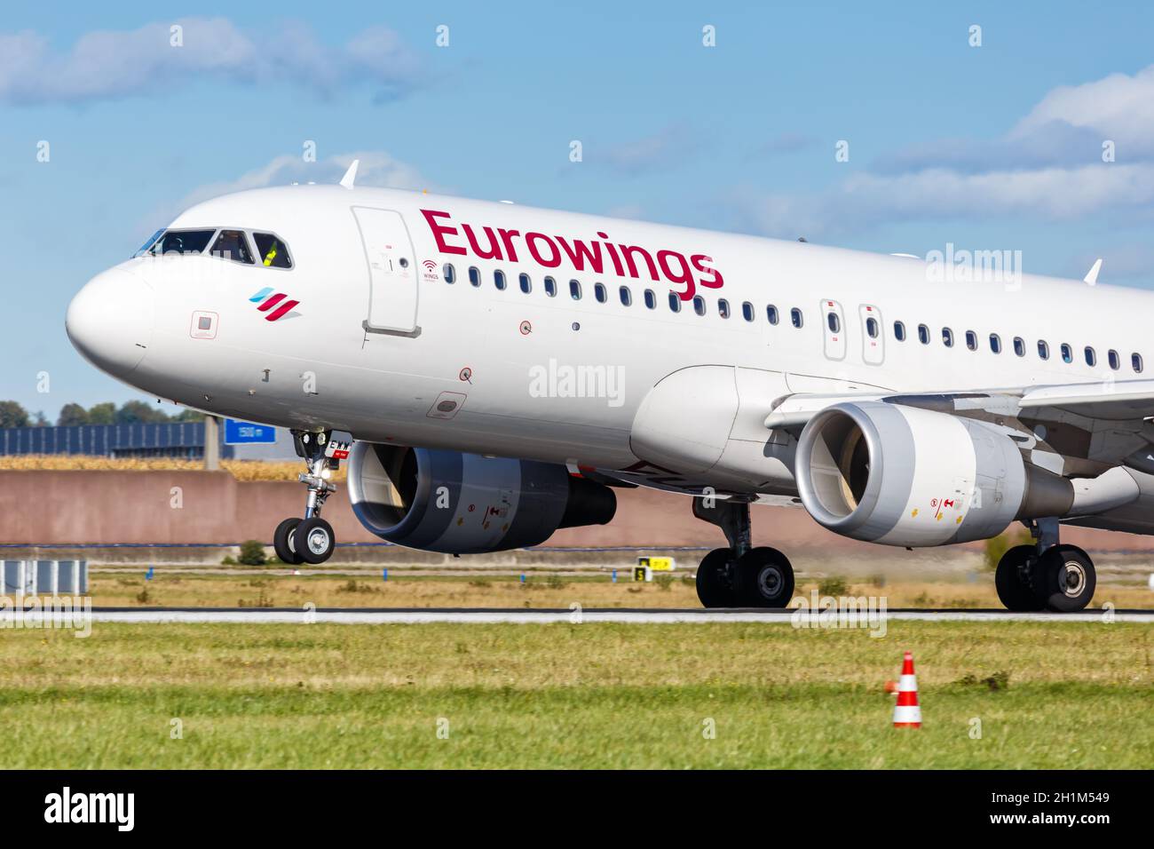 Stuttgart, Germany - October 4, 2020: Eurowings Airbus A320 airplane at Stuttgart Airport in Germany. Airbus is a European aircraft manufacturer based Stock Photo
