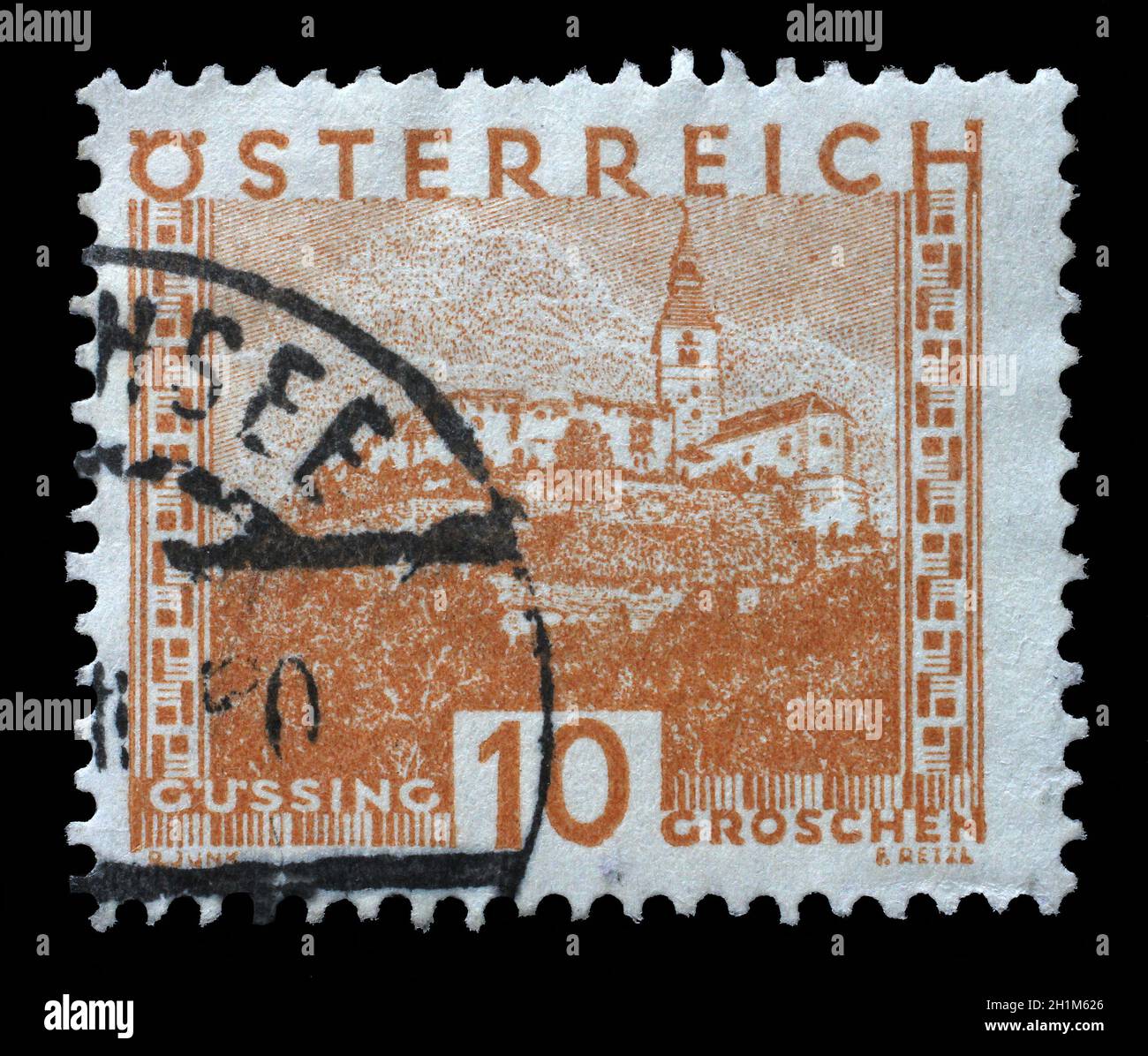 Stamp printed in the Austria shows Gussing, circa 1929 Stock Photo