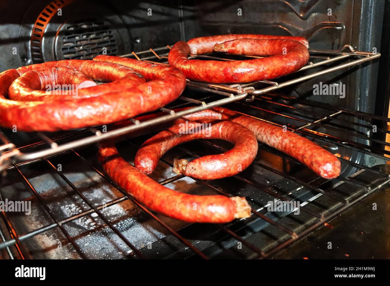 Hams Boiling Racks Racks of ham sausages drying in an oven after being boiled Stock Photo ...