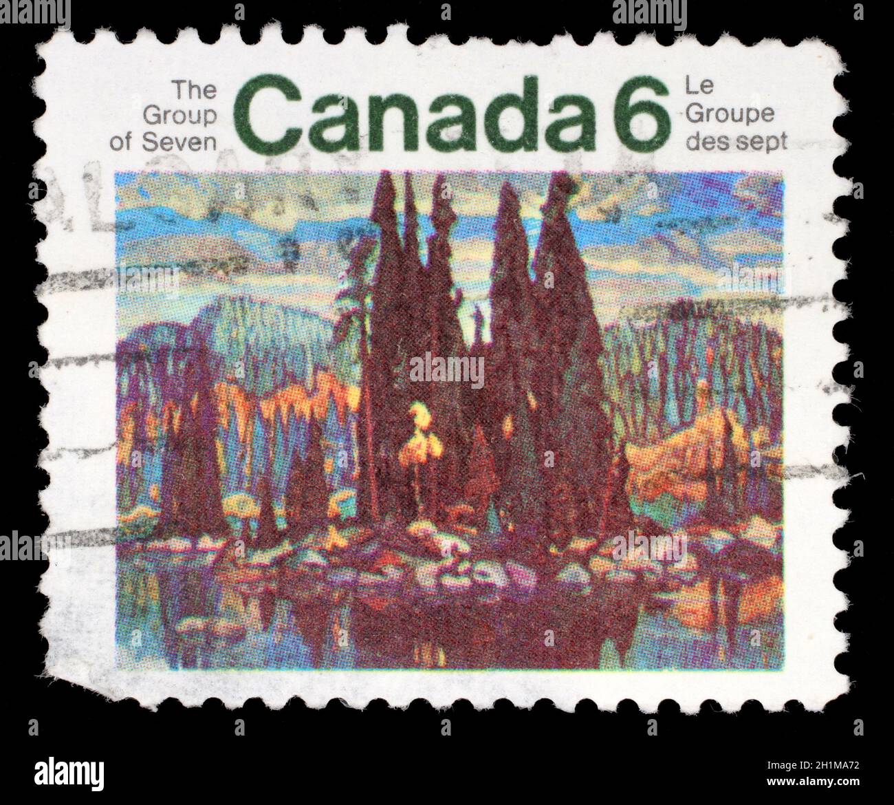 Stamp printed by Canada, shows Isle of Spruce, by Arthur Lismer, circa 1970 Stock Photo