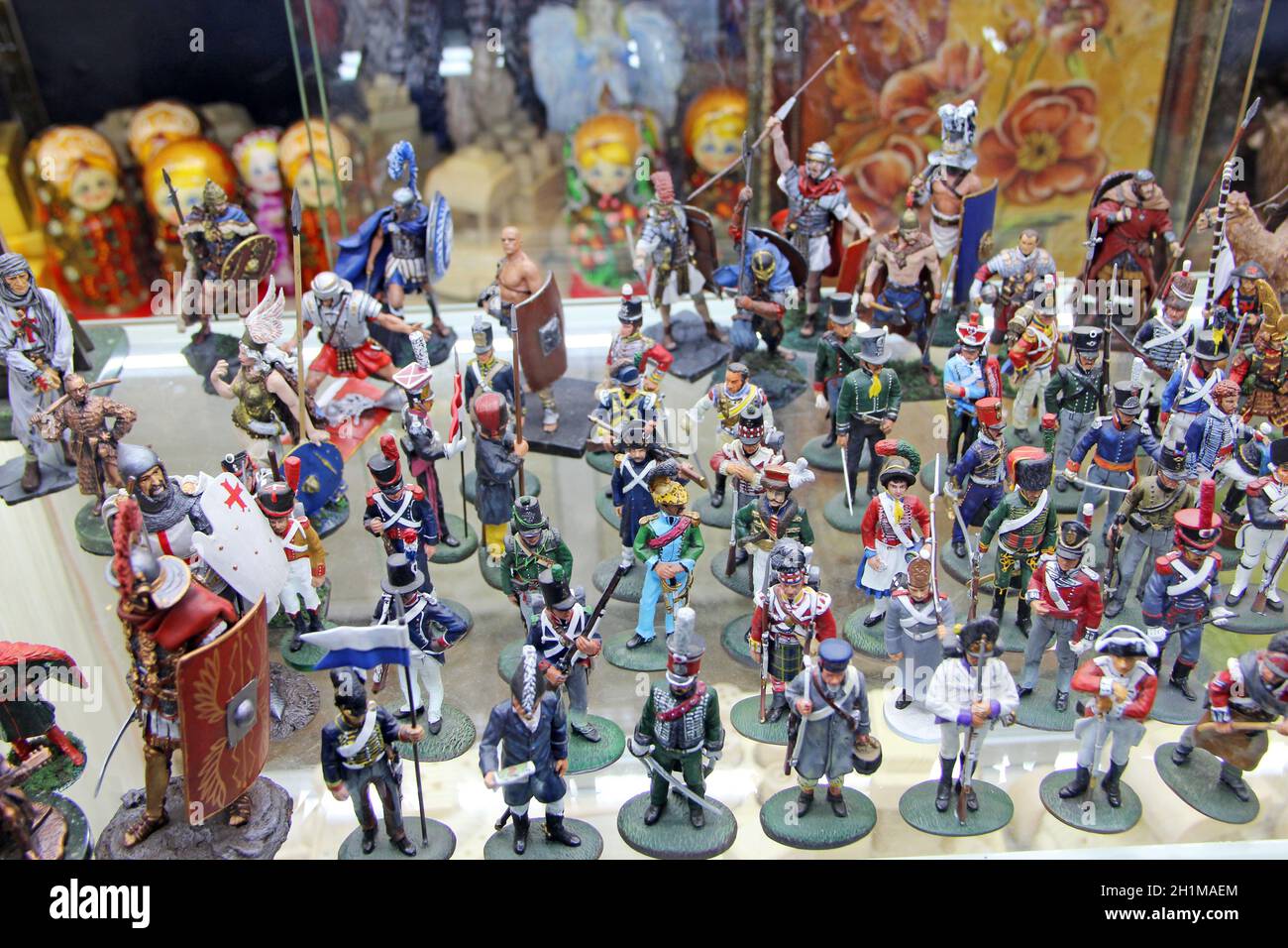 Figures of Tin soldiers for children. Set of different soldiers. Collection of figures of warriors of different times Stock Photo