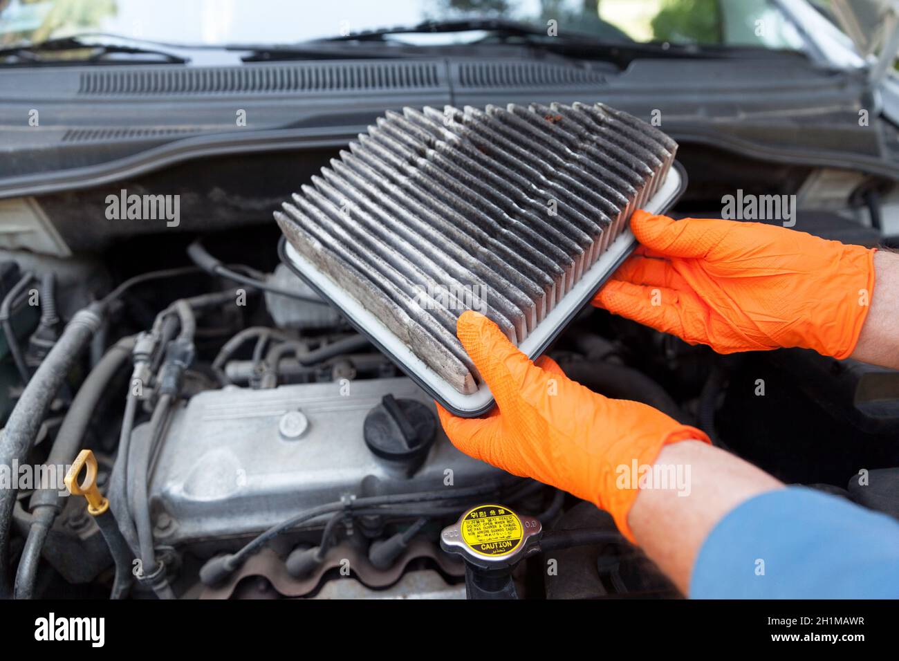 Dirty car engine air filter Stock Photo Alamy