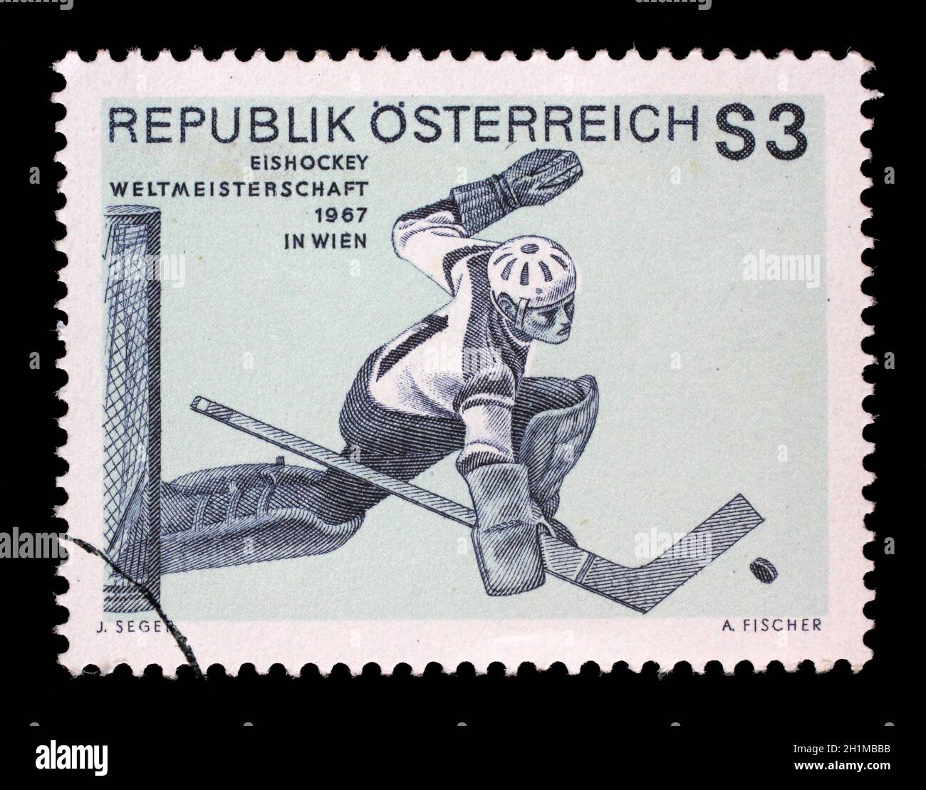 Stamp printed by Austria shows image of Ice Hockey Goaltender, Hockey