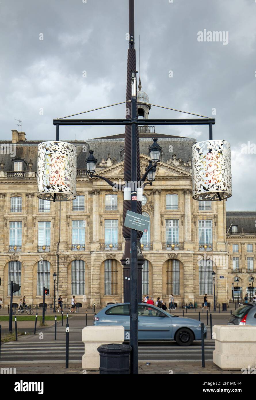 Bordeaux, France - September 9, 2018: Street lamp on Quai de la Douane and Richelieu in  Bordeaux, France Stock Photo