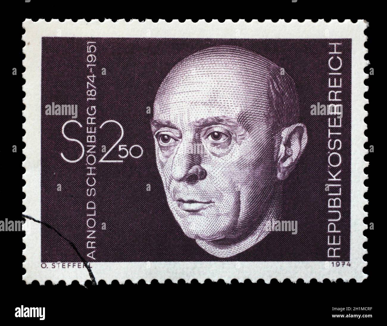 Stamp printed in Austria shows Arnold Schonberg, composer, circa 1974 Stock Photo