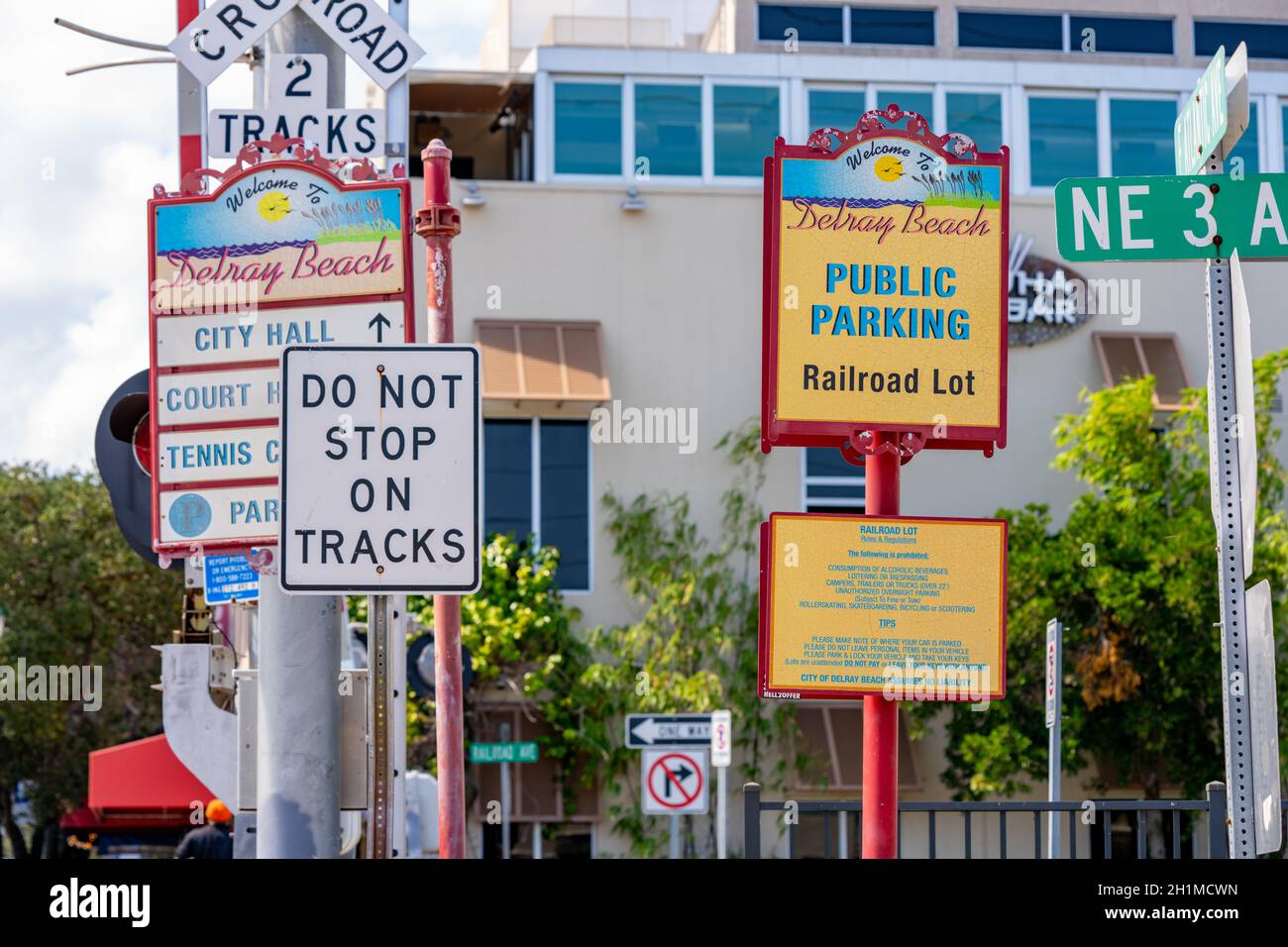 Delray Beach, FL, USA October 17, 2021 Information signs at Downtown