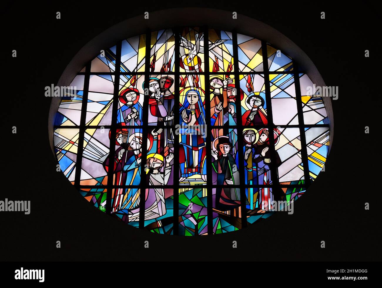 Pentecost, stained glass window in the Saint Lawrence church in