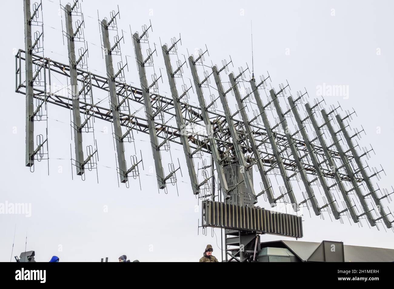Military radar antenna. A grid of small antennas collected large Stock