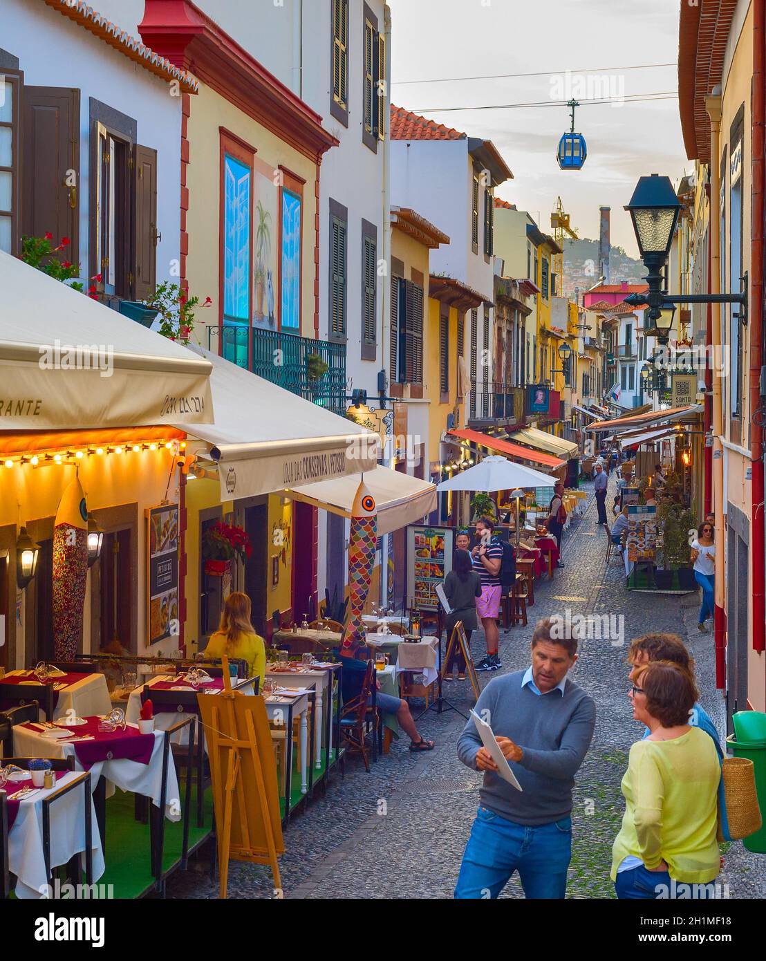 FUNCHAL, MADERIA ISALND, PORTUGAL FEB 04, 2020 People at restaurants