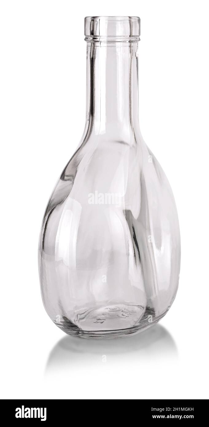 The empty clear cognac bottle isolated on white background Stock Photo