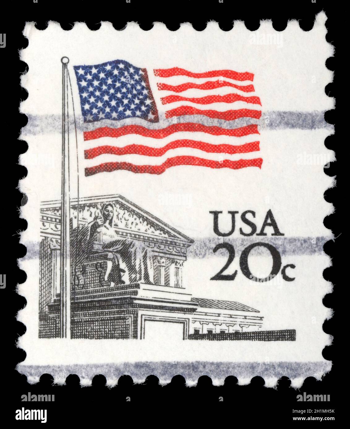 Stamp printed in the USA shows Flag Over Supreme Court Issue, circa ...