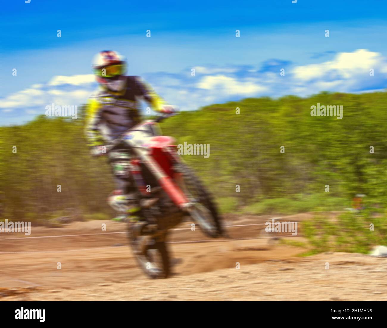 Kamchatka, Russia- 29 June 2019: Motocross riders practice tricks on their dirt bikes on a sunny day in Kamchatka Stock Photo
