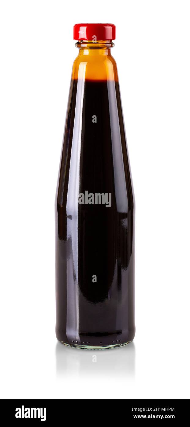 The Bottle of dark soy sauce isolated on white background Stock Photo