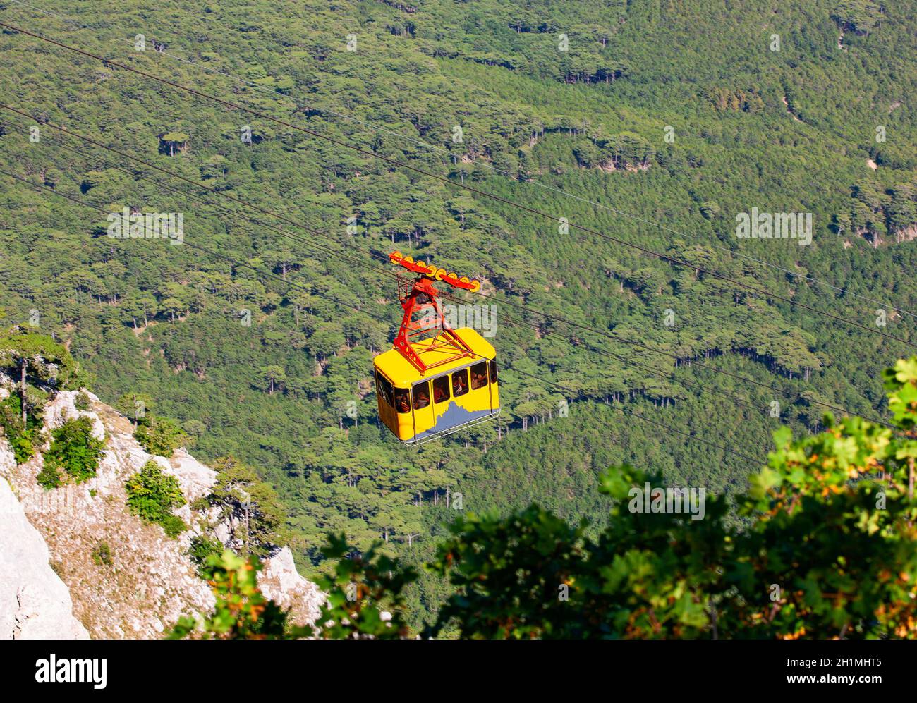The Cable car high in the mountains Stock Photo